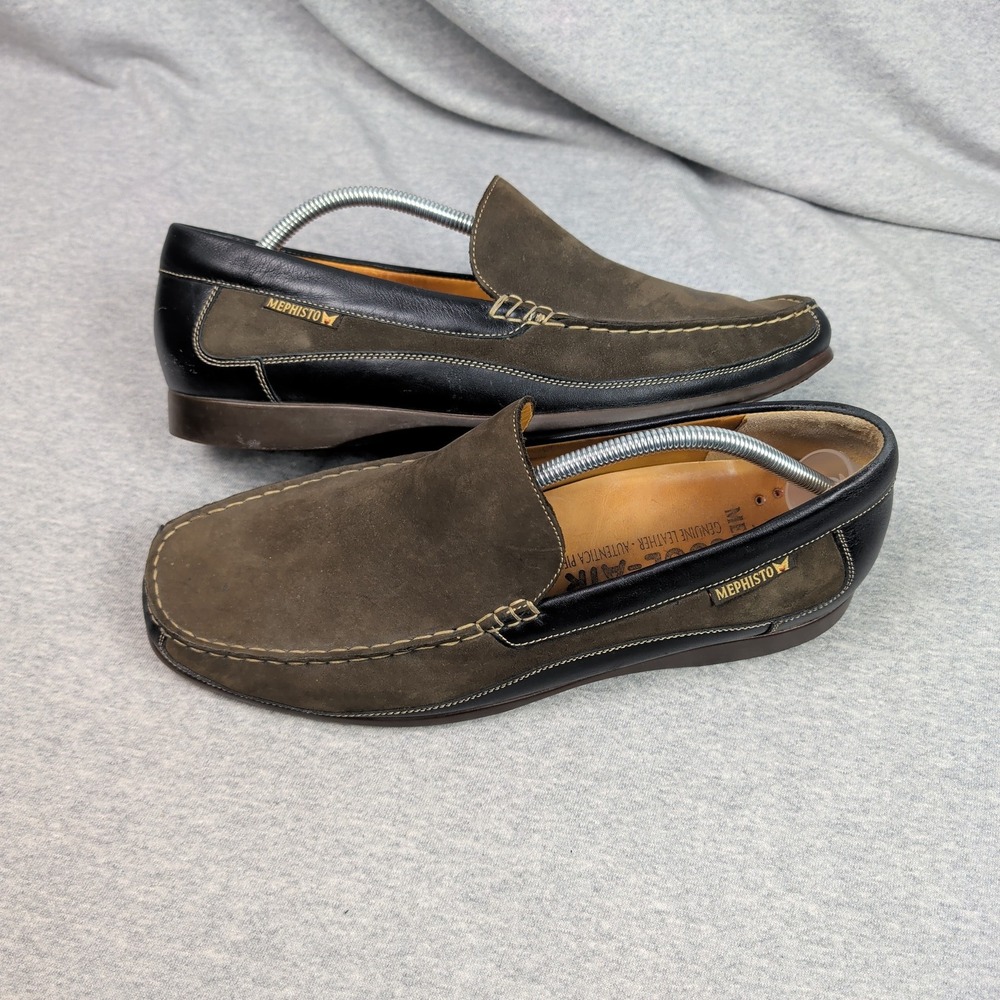 Mephisto Cool-Air Mens Brown Suede Black Leather Loafers Shoes US 12 EUR 11.5